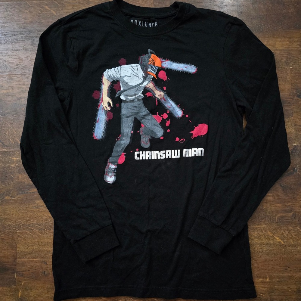 BoxLunch Chainsaw Man Long Sleeve Graphic Tee Black Mens Small Anime Crunchyroll